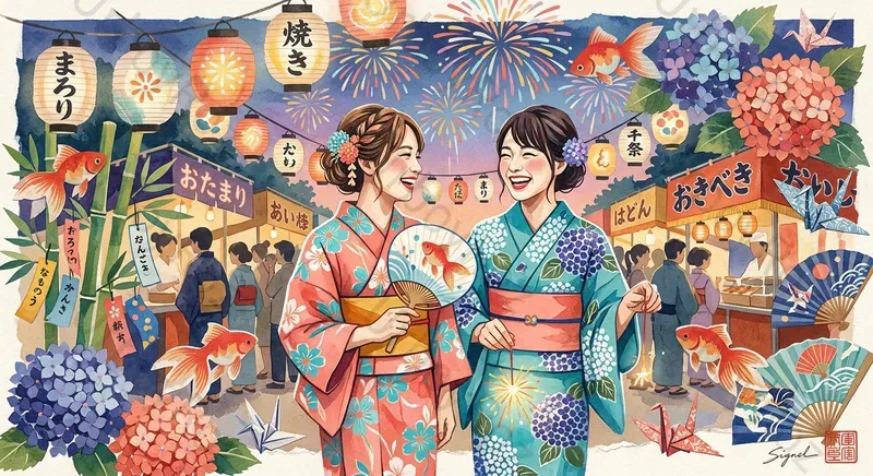 Japanese Washi Collage Illustrations