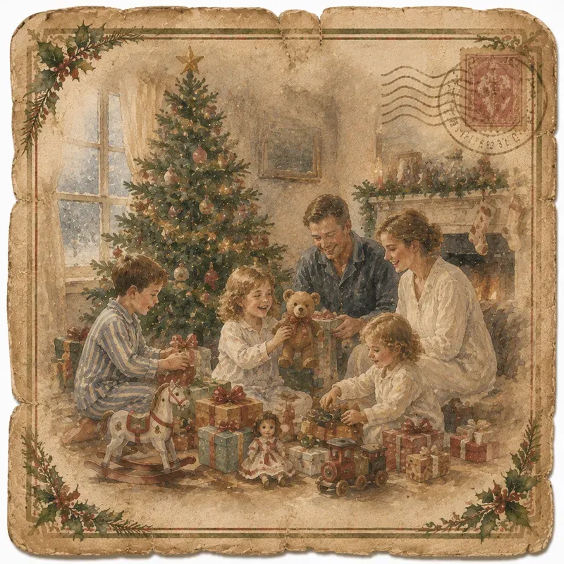 Christmas Watercolor Postcard Ephemera