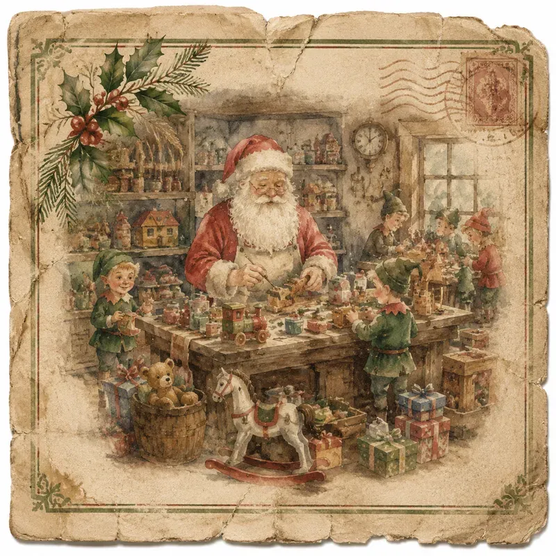 Christmas Watercolor Postcard Ephemera