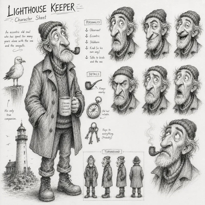 Whimsical Pencil Caricature Sheet Art
