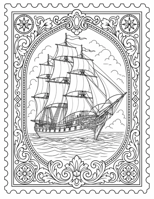 Antique Stamp Collection Coloring Pages