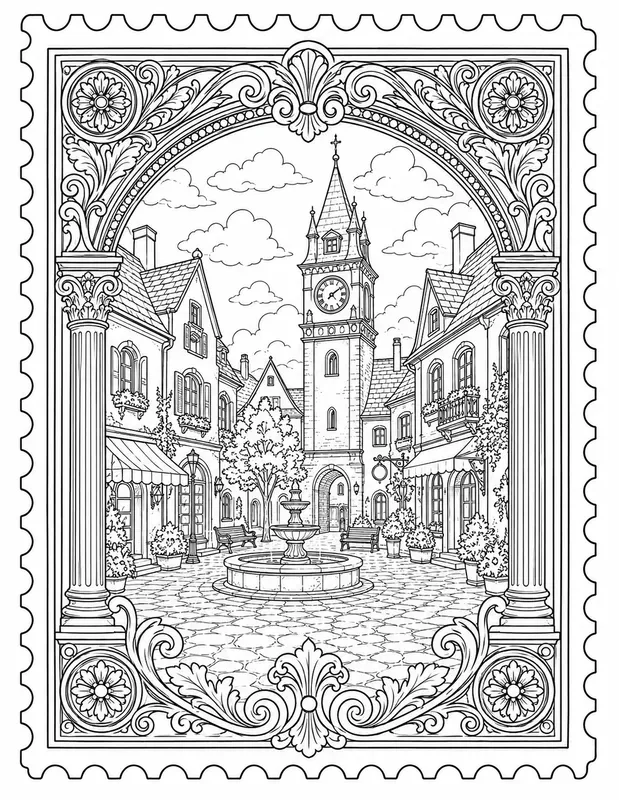 Antique Stamp Collection Coloring Pages