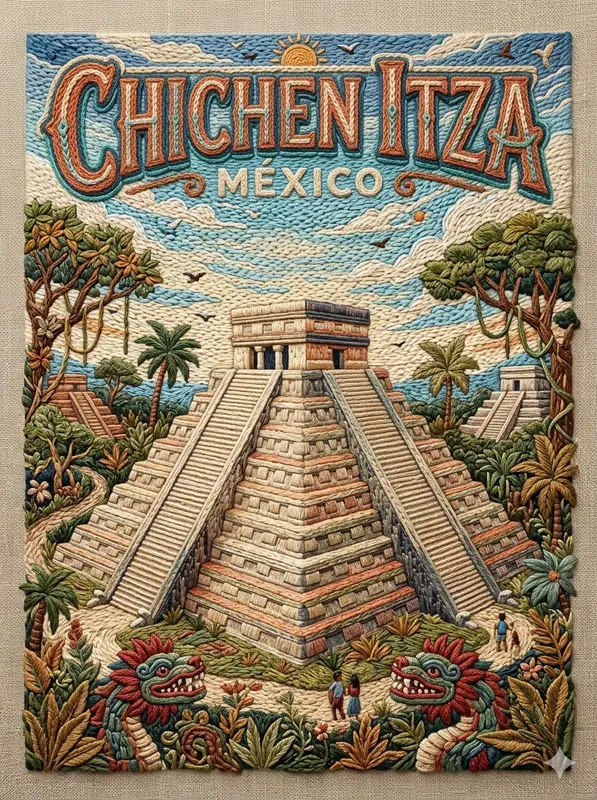 3D Embroidery Travel Posters