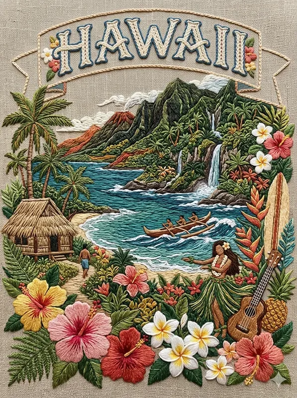3D Embroidery Travel Posters