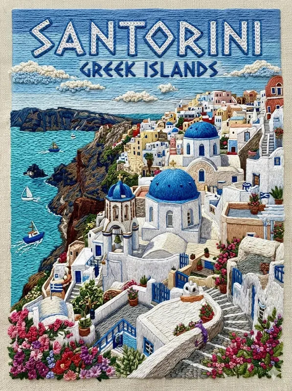 3D Embroidery Travel Posters
