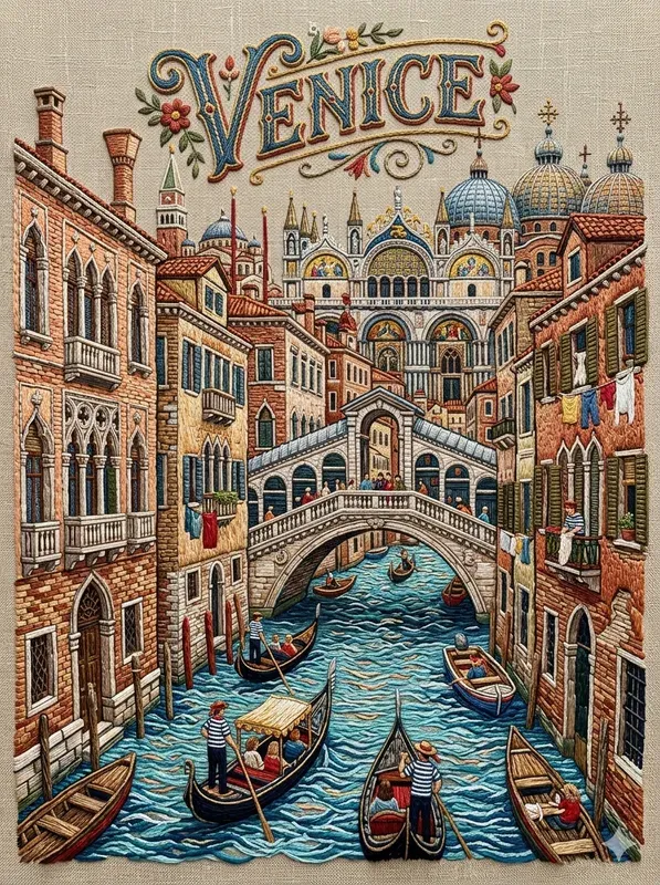 3D Embroidery Travel Posters