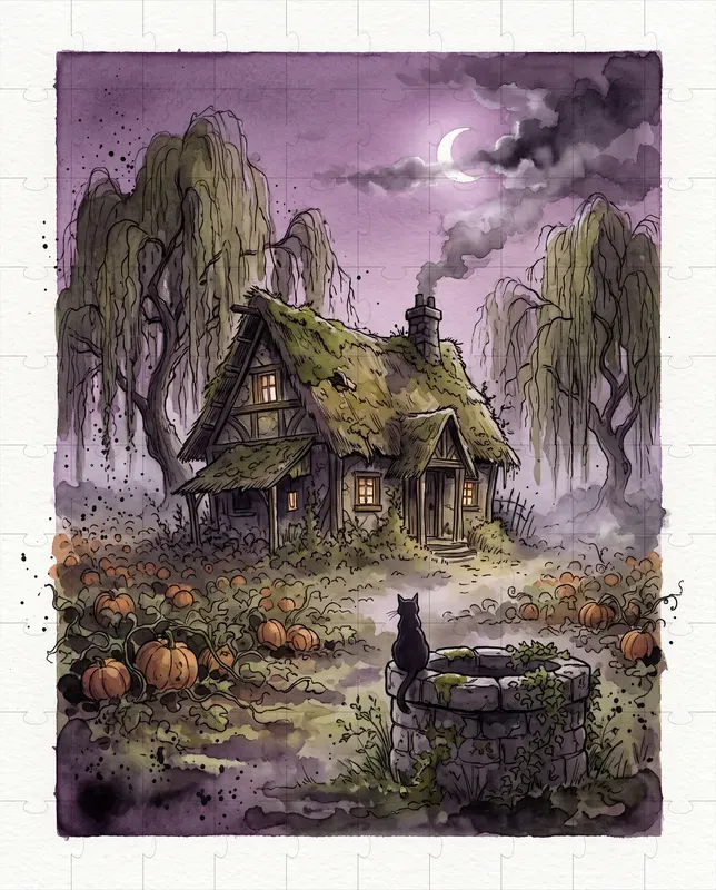 Moody Halloween Watercolor Art Prints