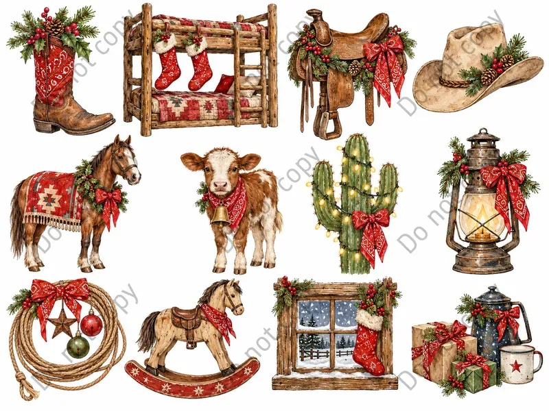 Cowboy Christmas Clipart Sets