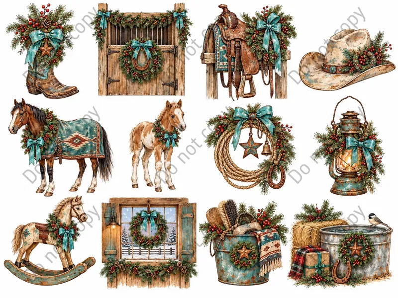 Cowboy Christmas Clipart Sets