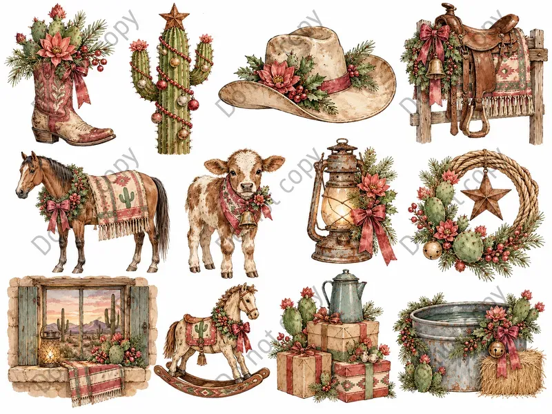 Cowboy Christmas Clipart Sets