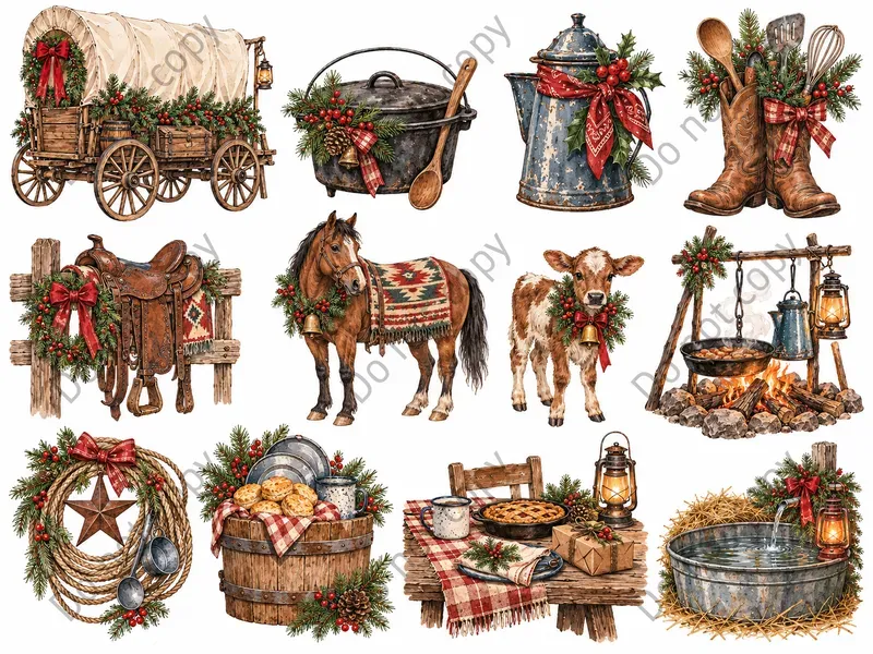 Cowboy Christmas Clipart Sets