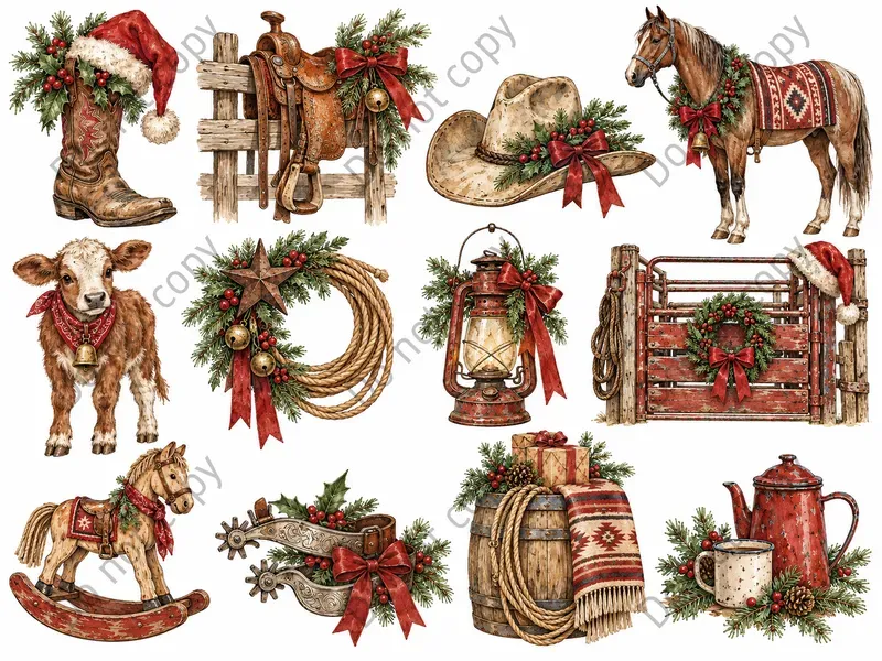 Cowboy Christmas Clipart Sets