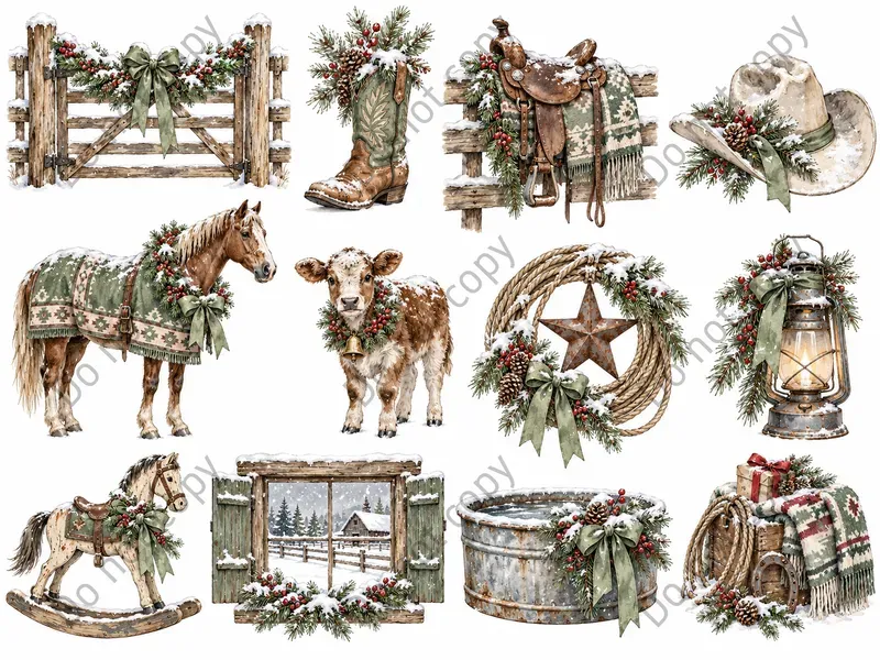 Cowboy Christmas Clipart Sets