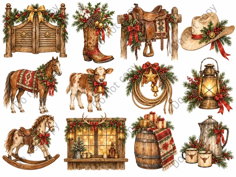 Cowboy Christmas Clipart Sets