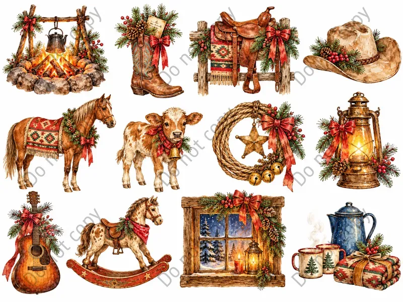 Cowboy Christmas Clipart Sets
