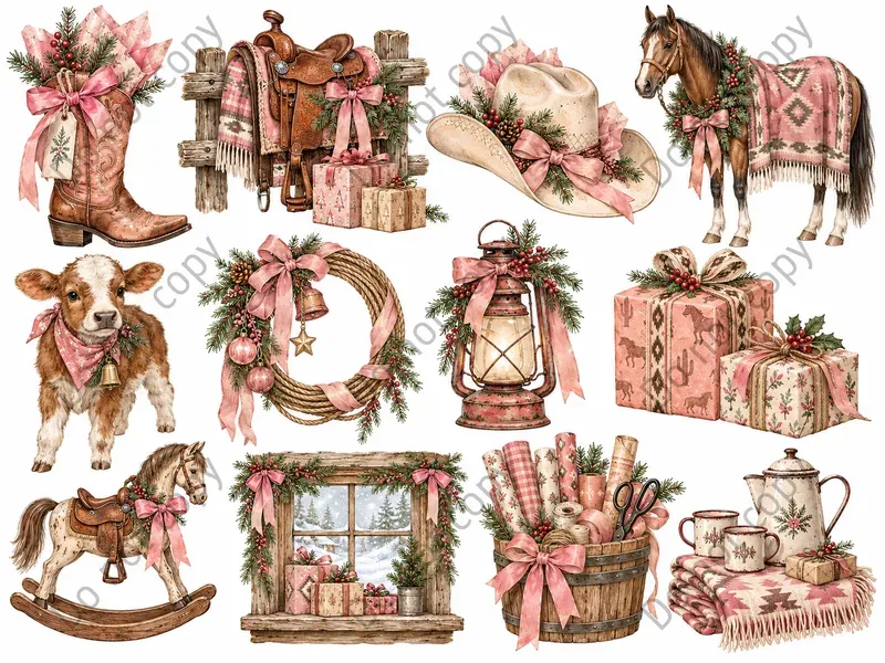 Cowboy Christmas Clipart Sets