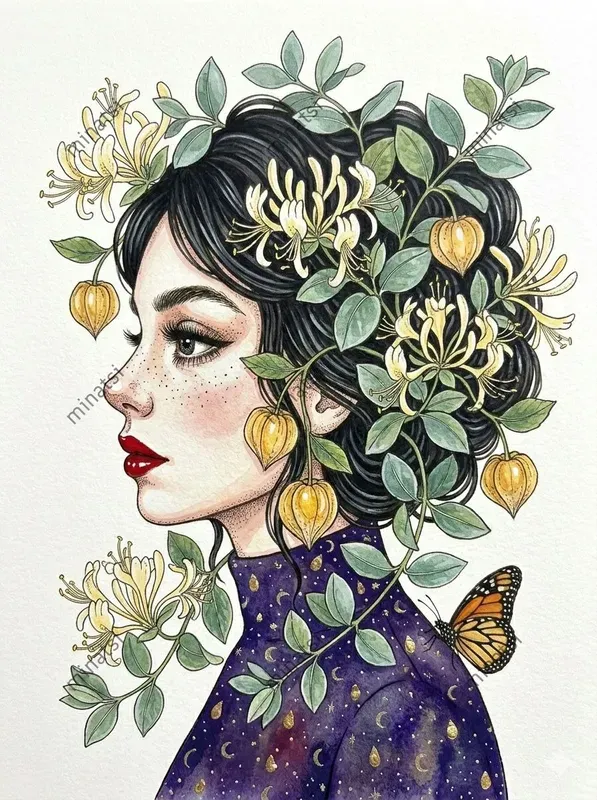 Botanical Watercolor Portrait Art