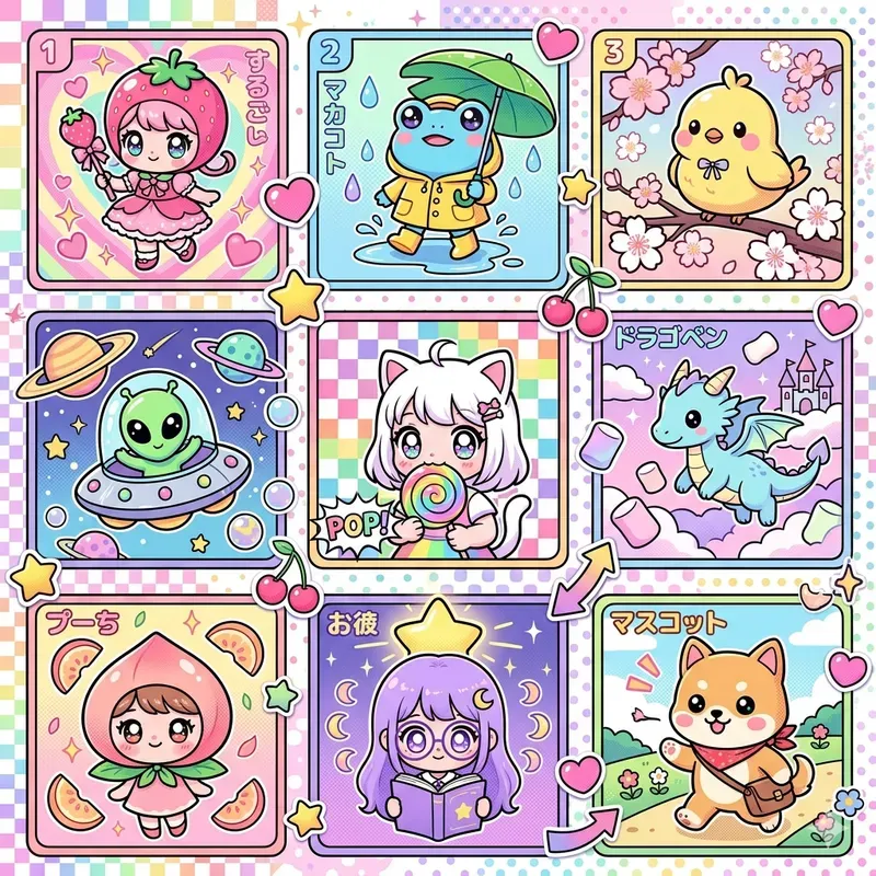 Retro Kawaii Card Collages