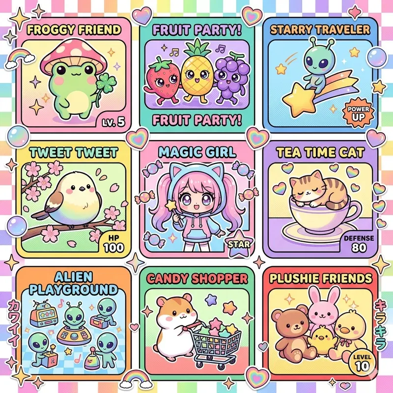 Retro Kawaii Card Collages