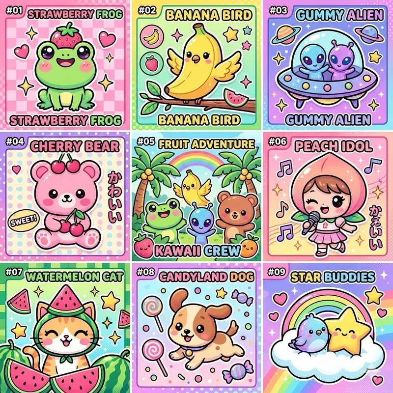 Retro Kawaii Card Collages