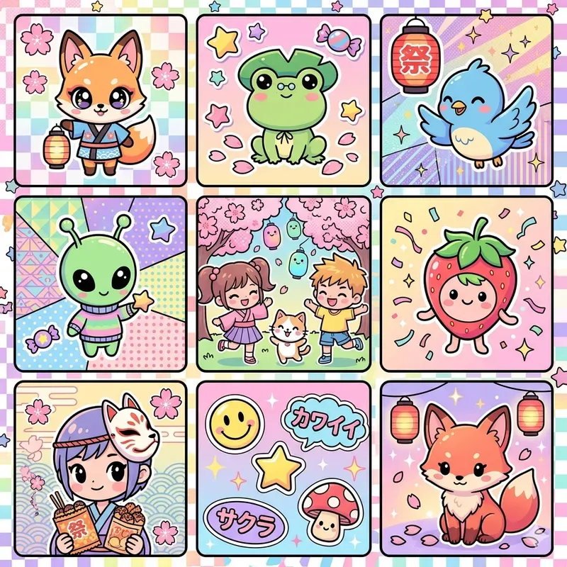 Retro Kawaii Card Collages