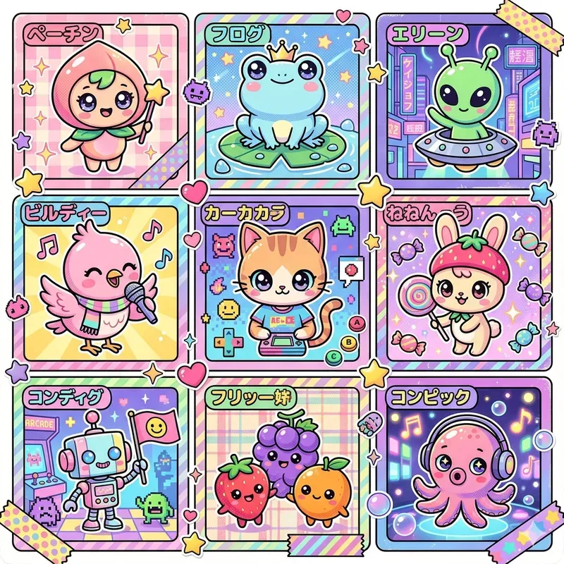 Retro Kawaii Card Collages