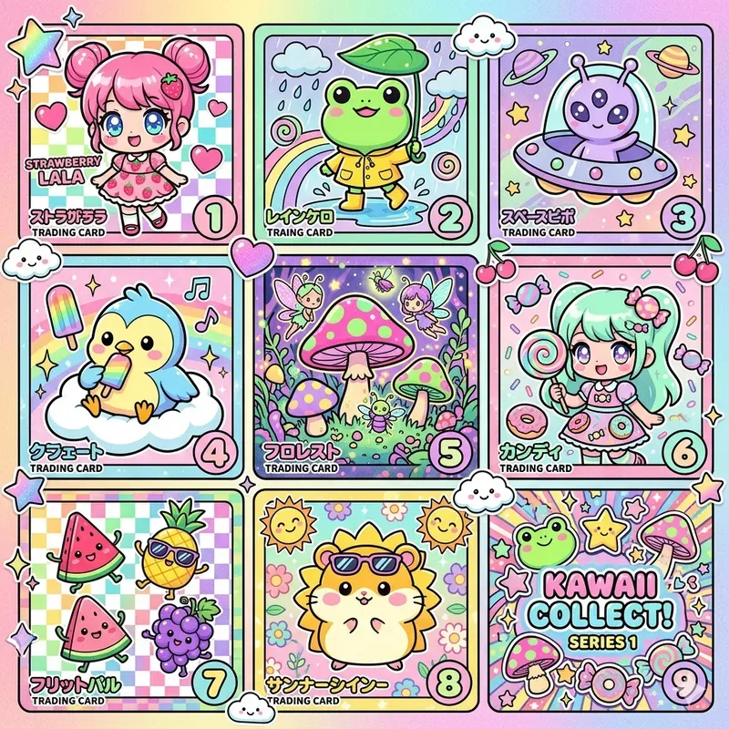 Retro Kawaii Card Collages