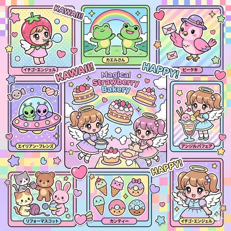 Retro Kawaii Card Collages