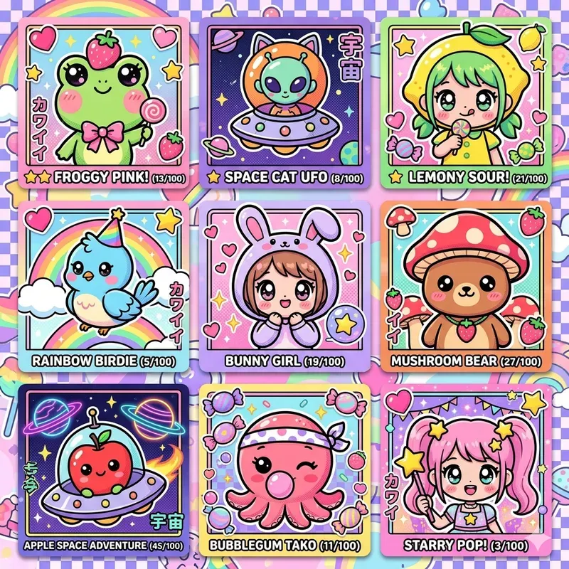 Retro Kawaii Card Collages