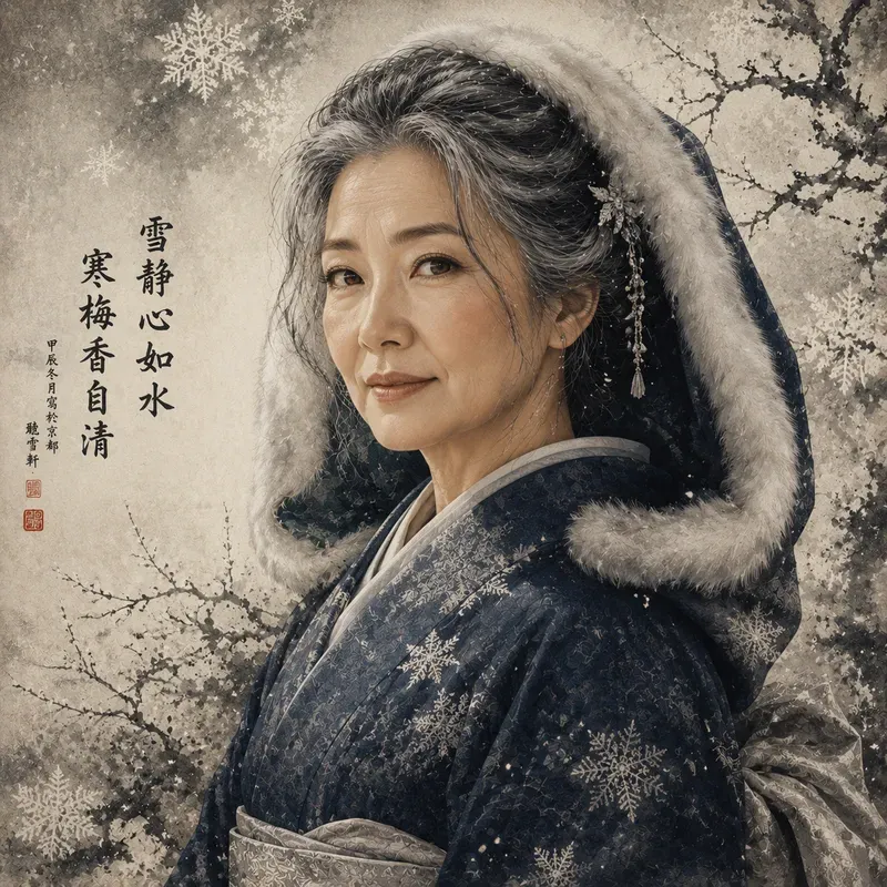 Japanese Ink Wash Kimono Portraits