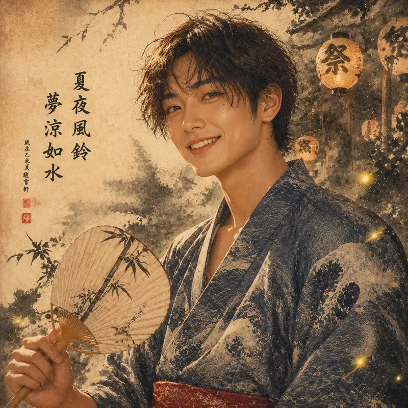 Japanese Ink Wash Kimono Portraits