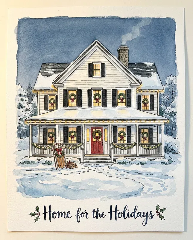 Christmas Watercolor House Portraits