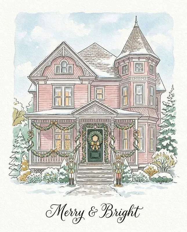 Christmas Watercolor House Portraits
