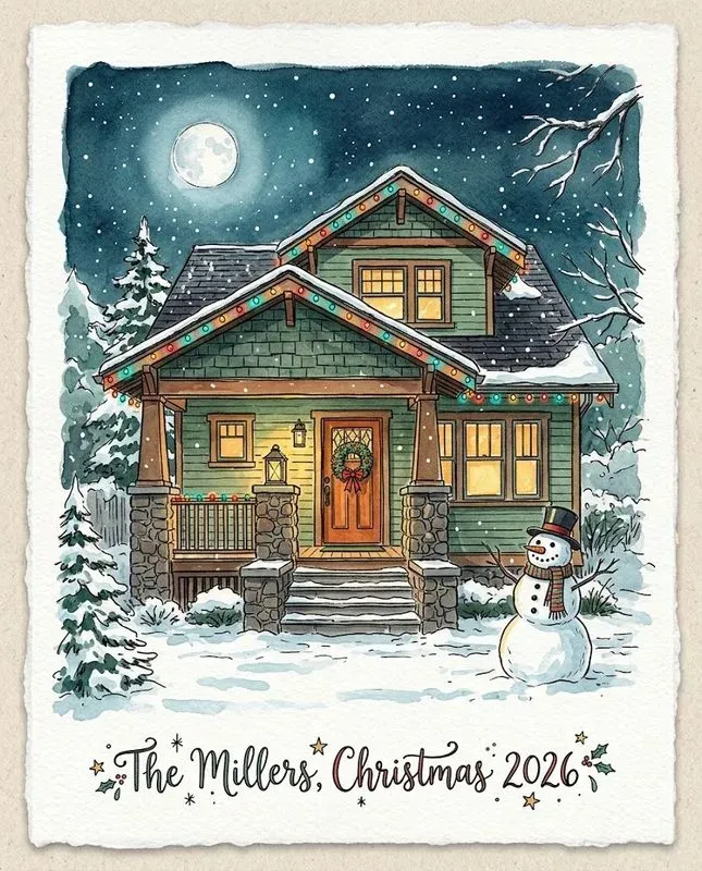 Christmas Watercolor House Portraits