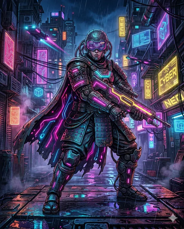 Vibrant Cyberpunk Neon Synthwave Art