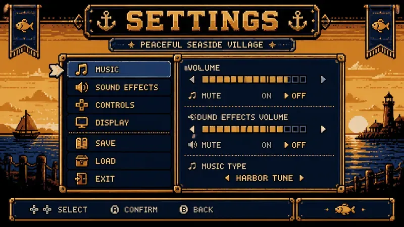 8bit RPG Settings Menu UI Screens