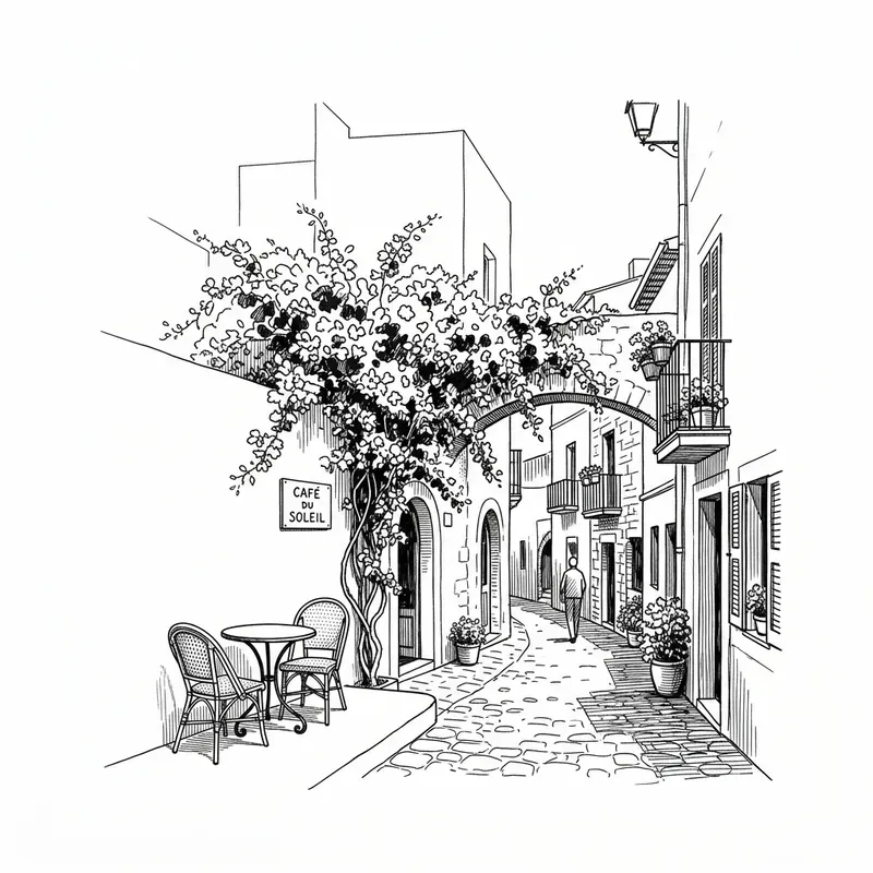 Minimalist Editorial Ink Sketch Scenes