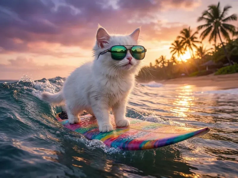 Surf Cats At Sunsets Retro Beach Vibes