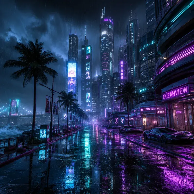 Neon Rain Cyberpunk Cities