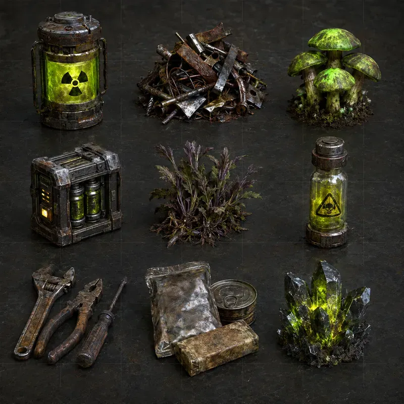 Realistic 3D Game Asset Item Grid Sheets