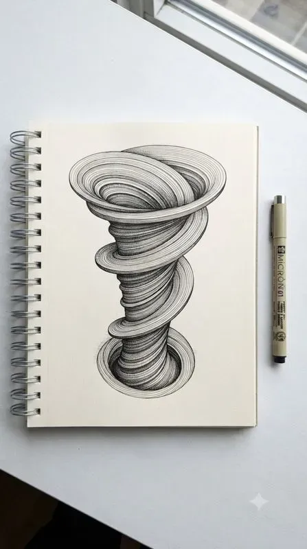 3D Optical Illusion Line Art Sketches