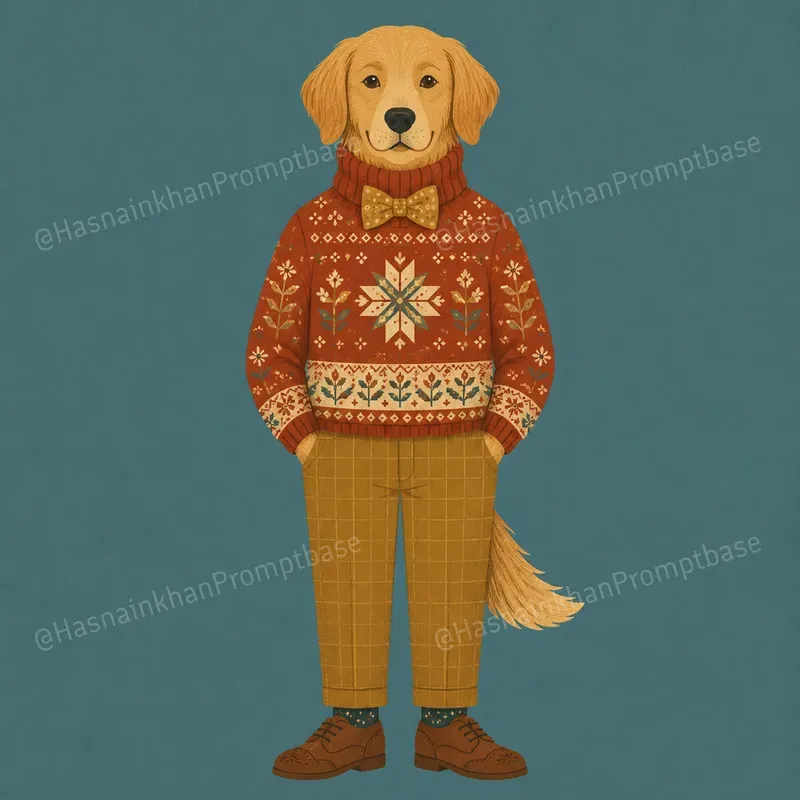 Retro Folk Art Dressed Animal Characters