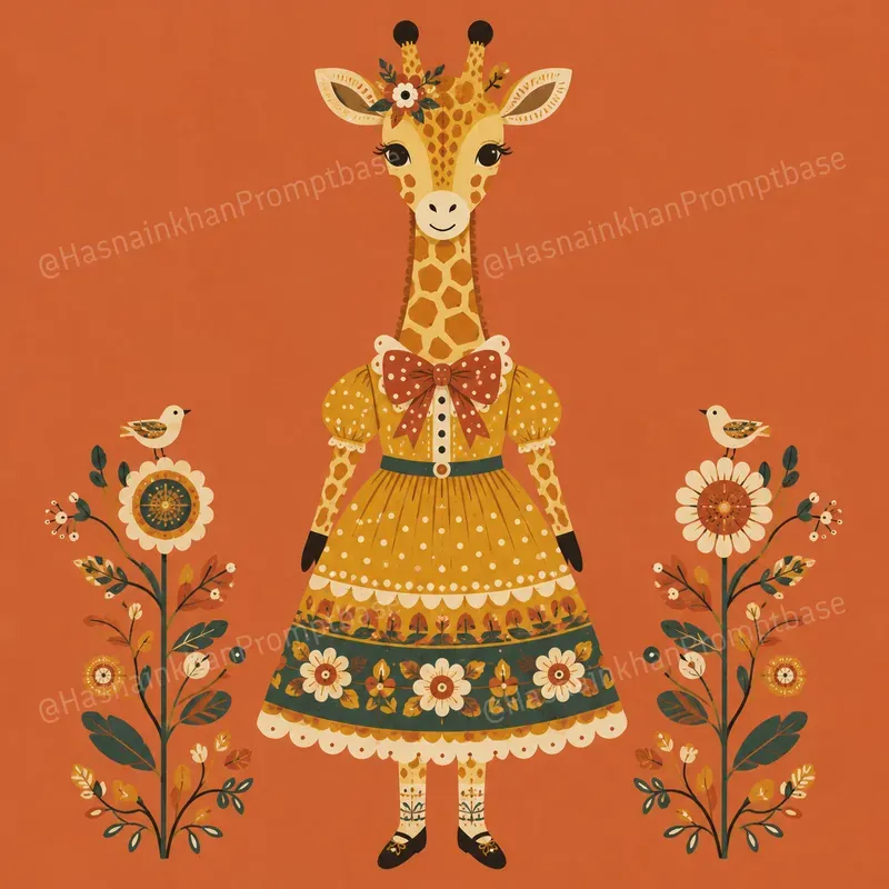 Retro Folk Art Dressed Animal Characters