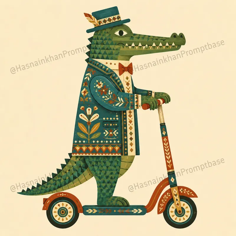Retro Folk Art Dressed Animal Characters