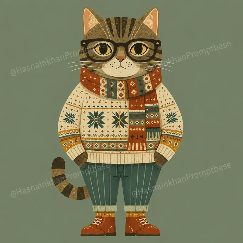 Retro Folk Art Dressed Animal Characters