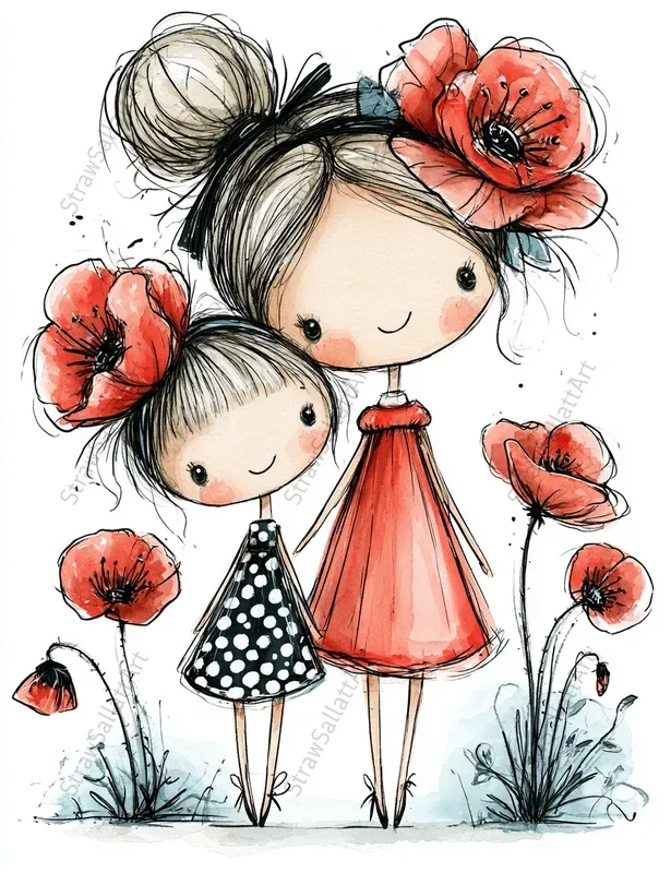 Whimsical Mothers Day Kid Clipart
