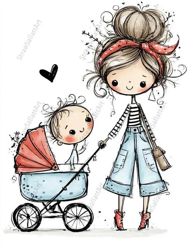 Whimsical Mothers Day Kid Clipart