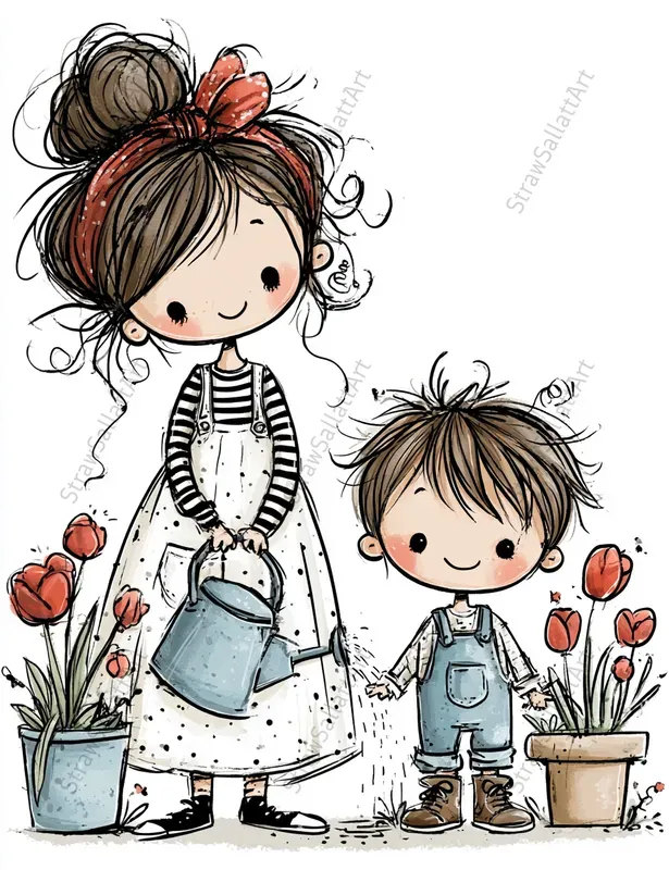 Whimsical Mothers Day Kid Clipart