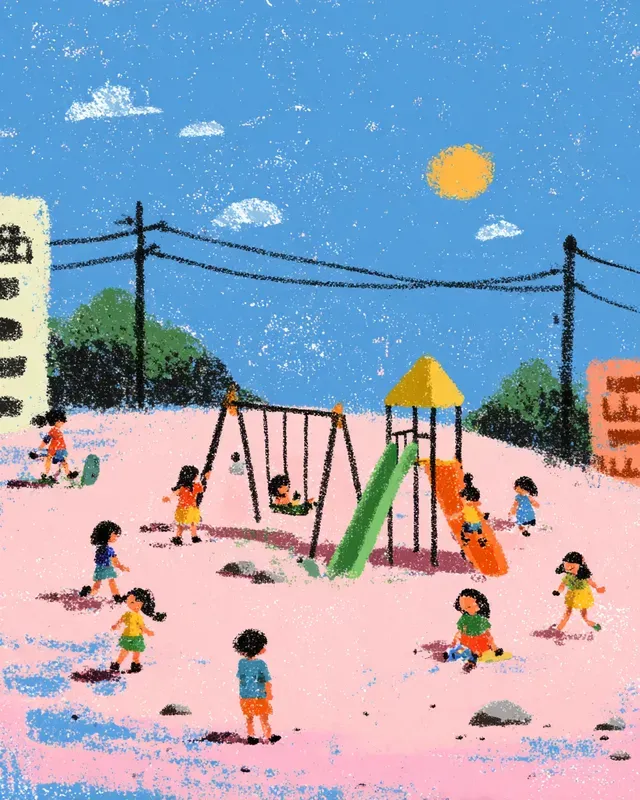 Crayon Kids Illustration Scene Style