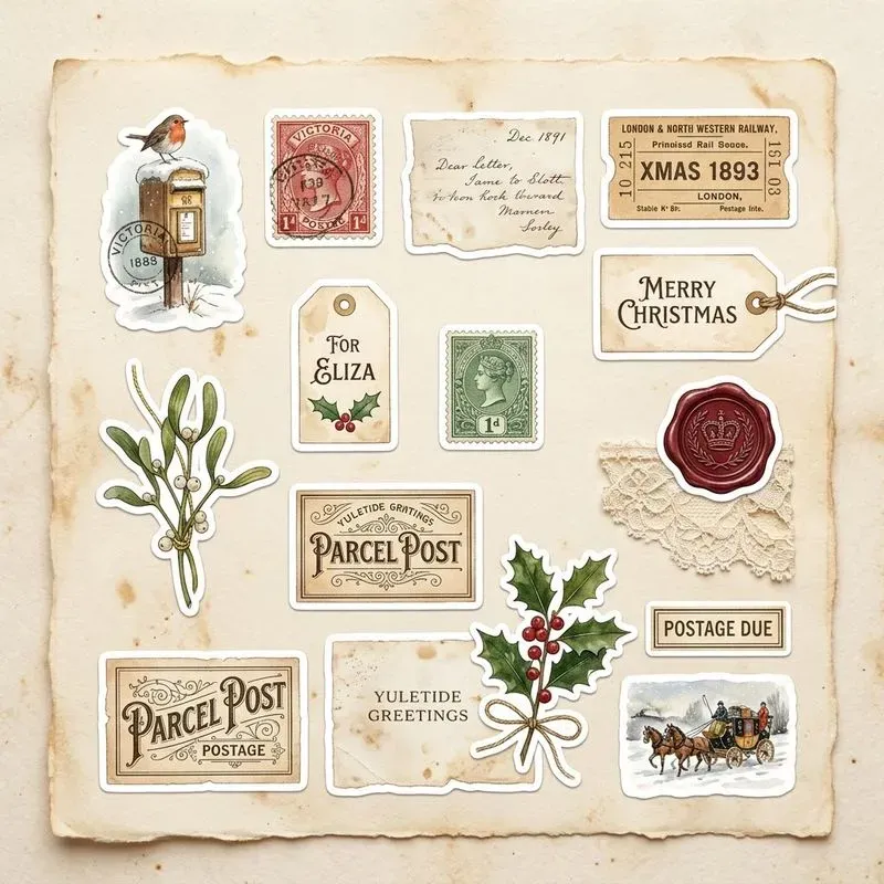 Watercolor Christmas Ephemera Sheets